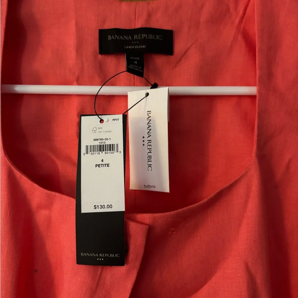 NWT Banana Republic Coral Linen Dress- Size 4P - Picture 6 of 6
